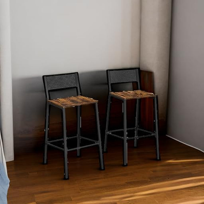 Bar Stools, Set of 2 Bar Chairs, Tall Bar Stools with Backrest, Industrial in Party Room, Rustic Brown and Black ULBC070B01-4