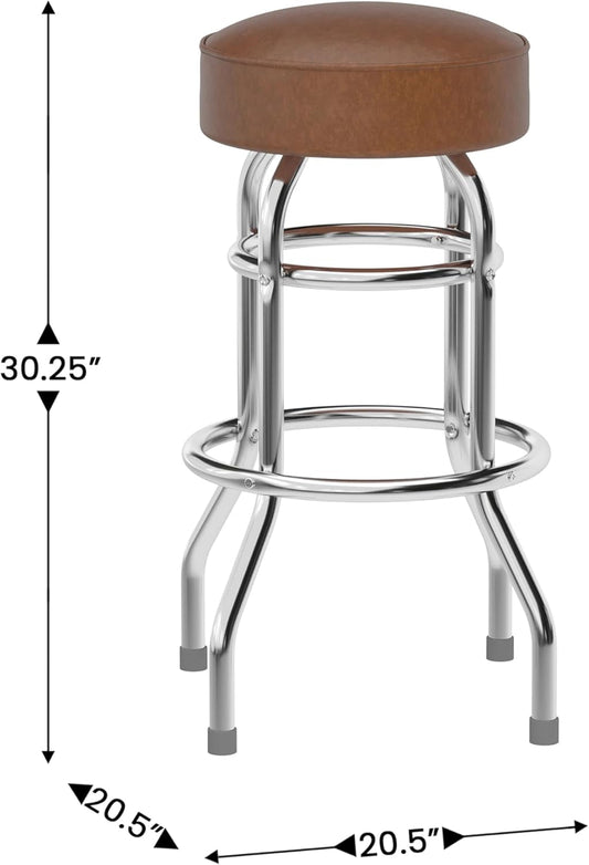 Bruno 2 Pack Double Ring Chrome Barstool with Weathered Brown Seat-1