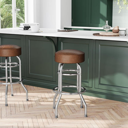 Bruno 2 Pack Double Ring Chrome Barstool with Weathered Brown Seat-3