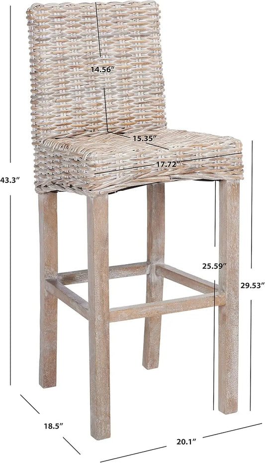 Home Tobie Grey White Wash Rattan 30-Inch Bar Stool-1