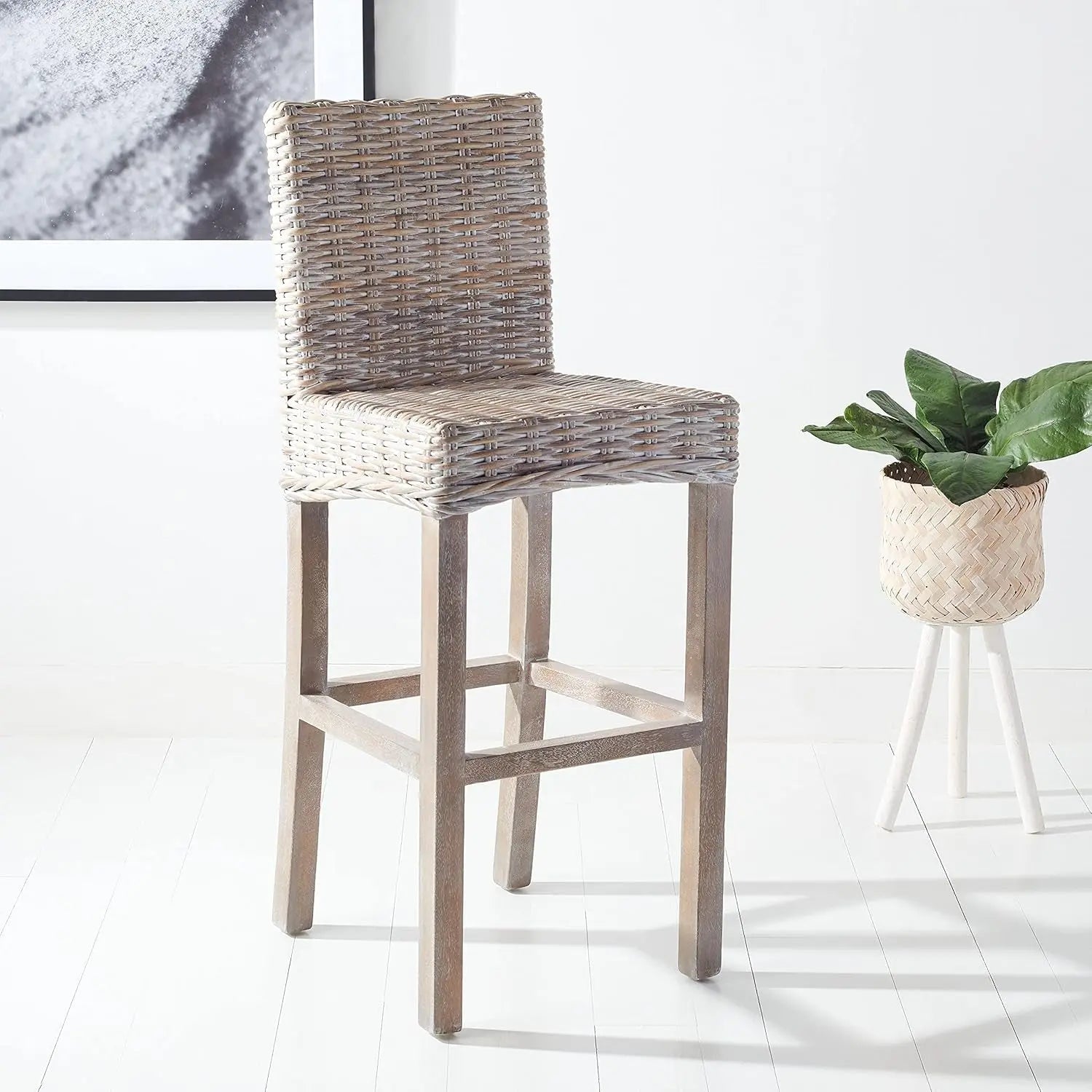 Home Tobie Grey White Wash Rattan 30-Inch Bar Stool-3