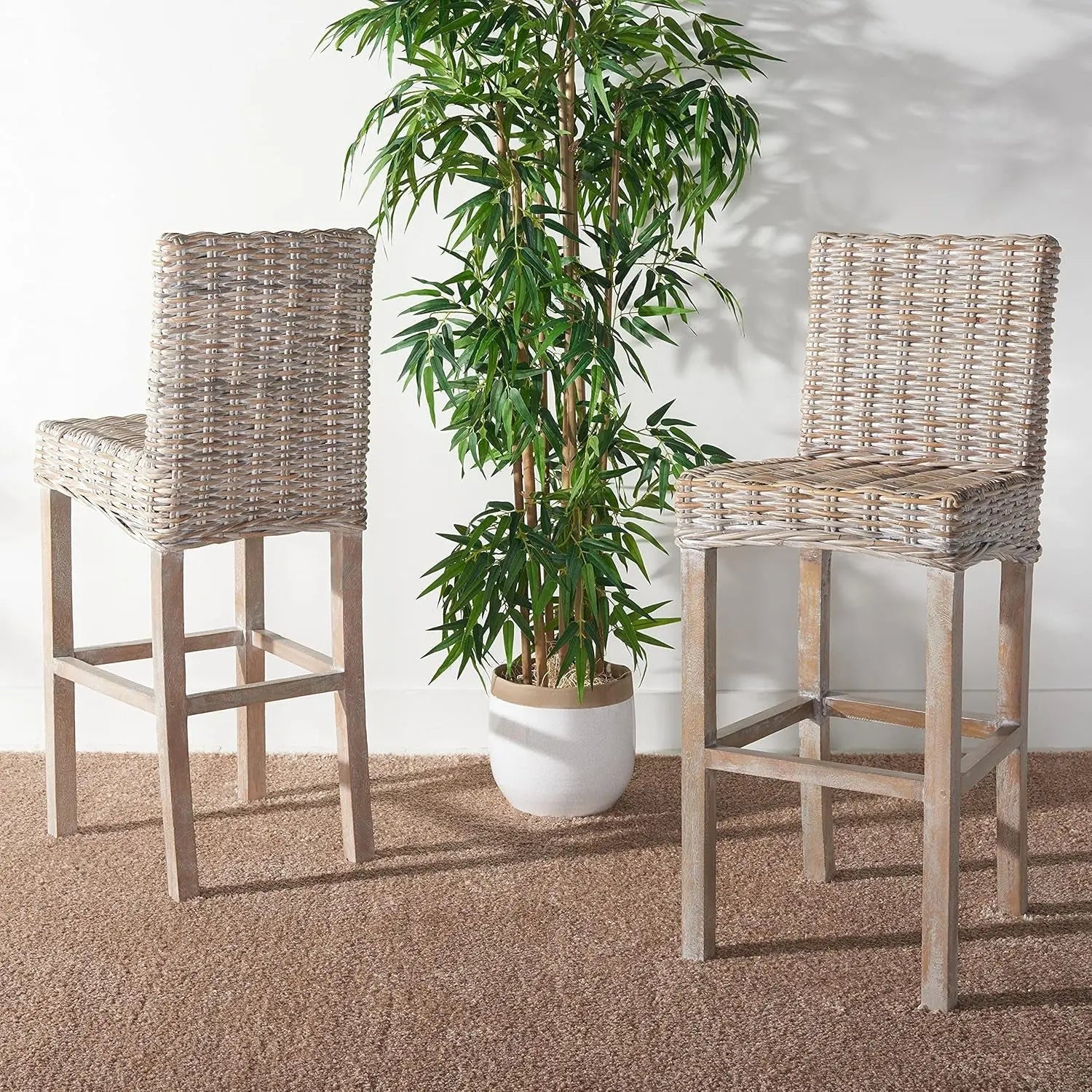 Home Tobie Grey White Wash Rattan 30-Inch Bar Stool-4