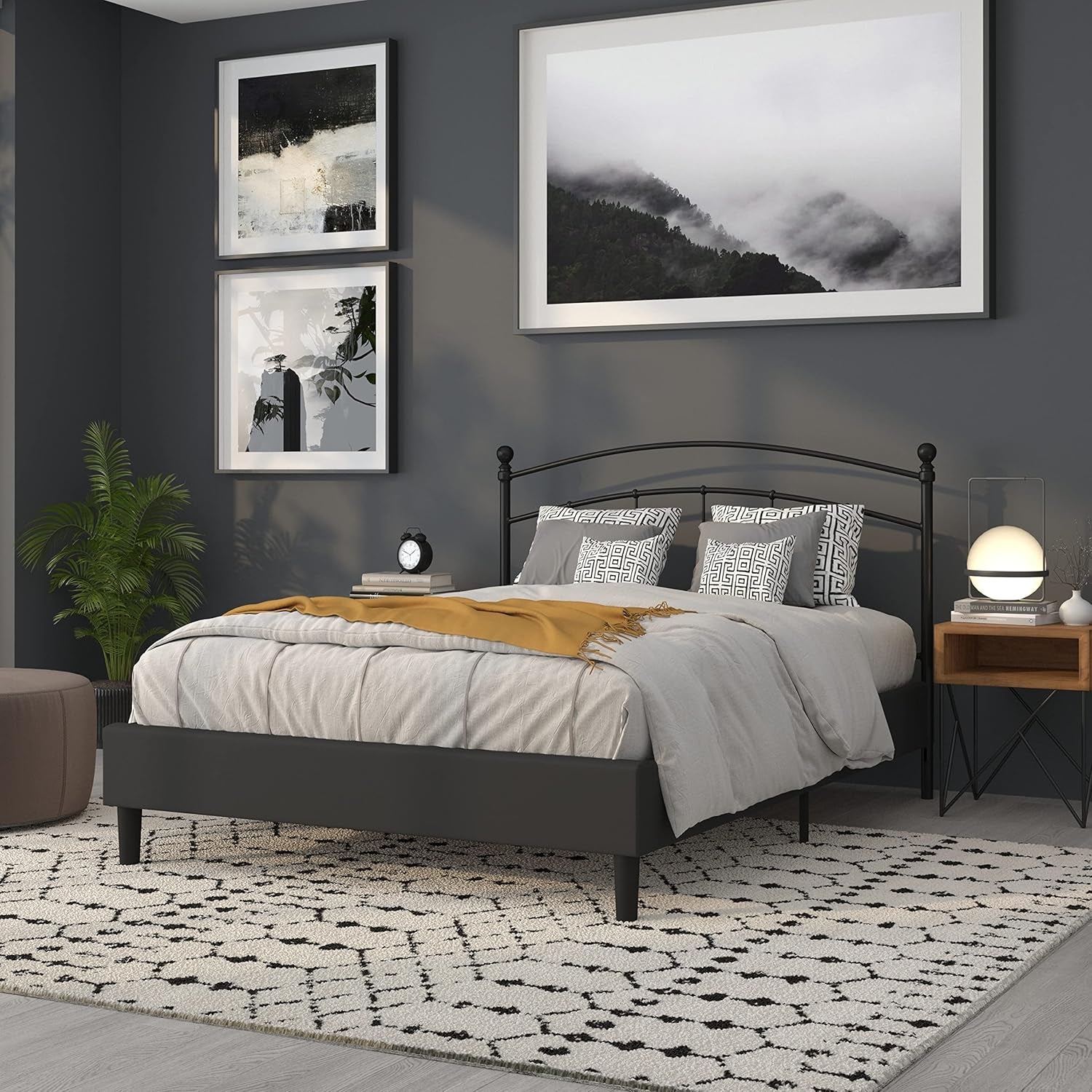 Contemporary Black Metal Queen Size Headboard with Support-3