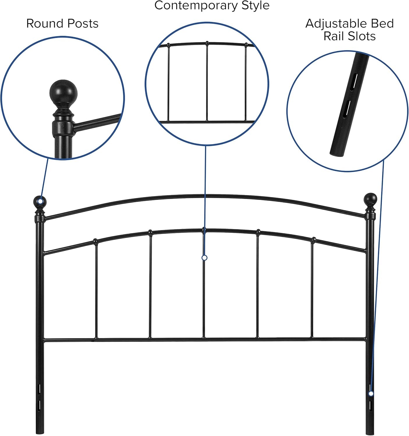 Contemporary Black Metal Queen Size Headboard with Support-4