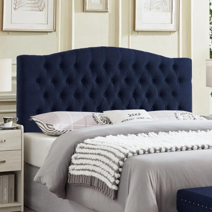 Elegant Boucle Upholstered Tufted Queen Headboard in Navy-0