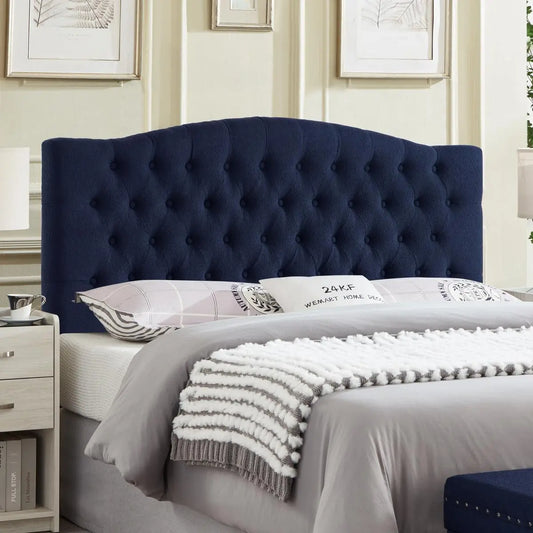 Elegant Boucle Upholstered Tufted Queen Headboard in Navy-0
