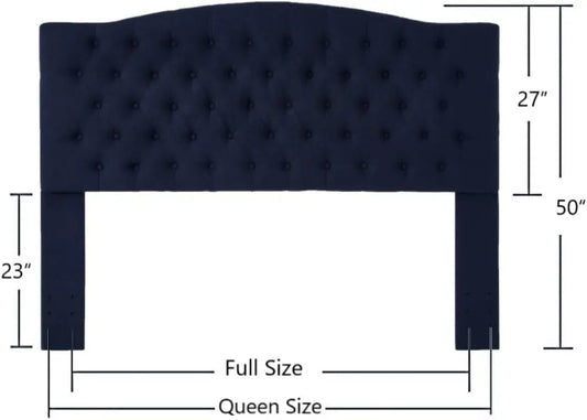 Elegant Boucle Upholstered Tufted Queen Headboard in Navy-1