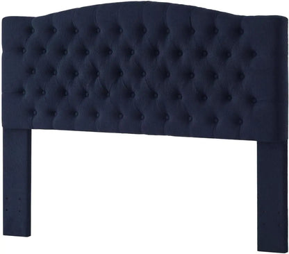 Elegant Boucle Upholstered Tufted Queen Headboard in Navy-2