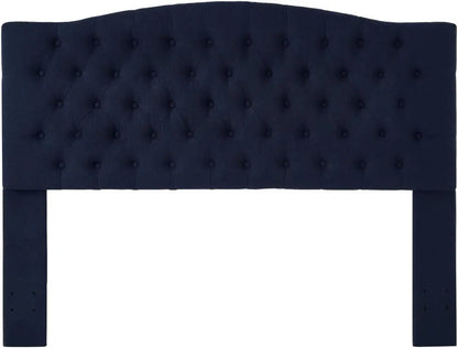 Elegant Boucle Upholstered Tufted Queen Headboard in Navy-3