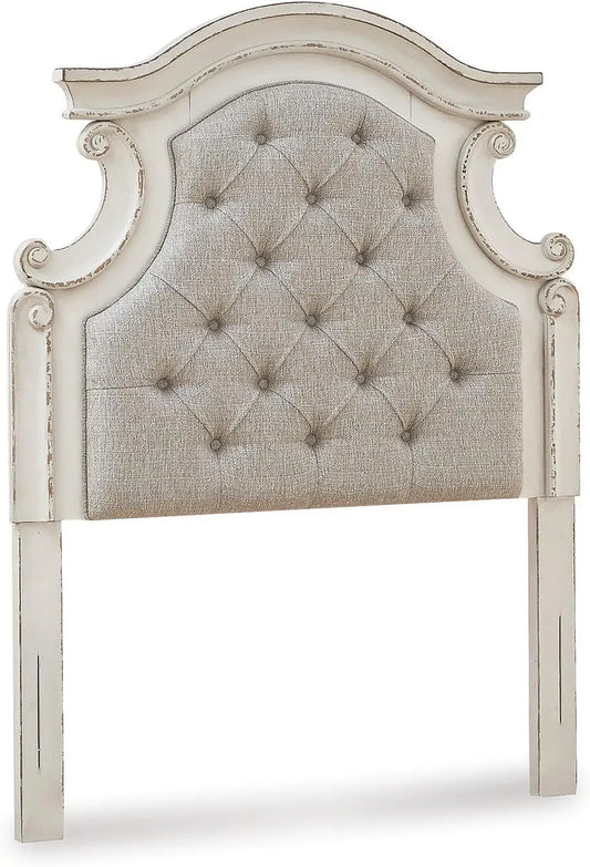 Vintage White Twin Upholstered Tufted Cottage Headboard-0