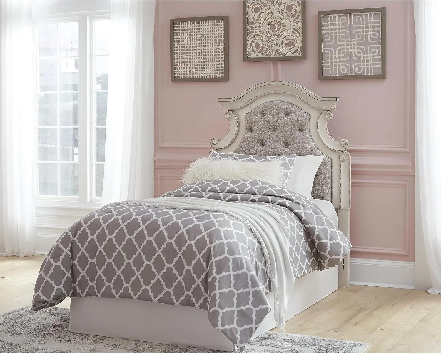 Vintage White Twin Upholstered Tufted Cottage Headboard-1
