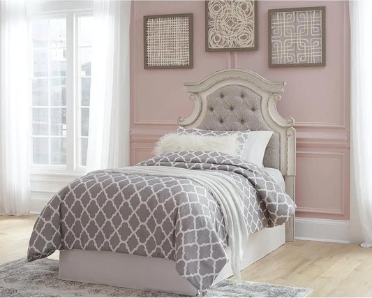 Vintage White Twin Upholstered Tufted Cottage Headboard-1