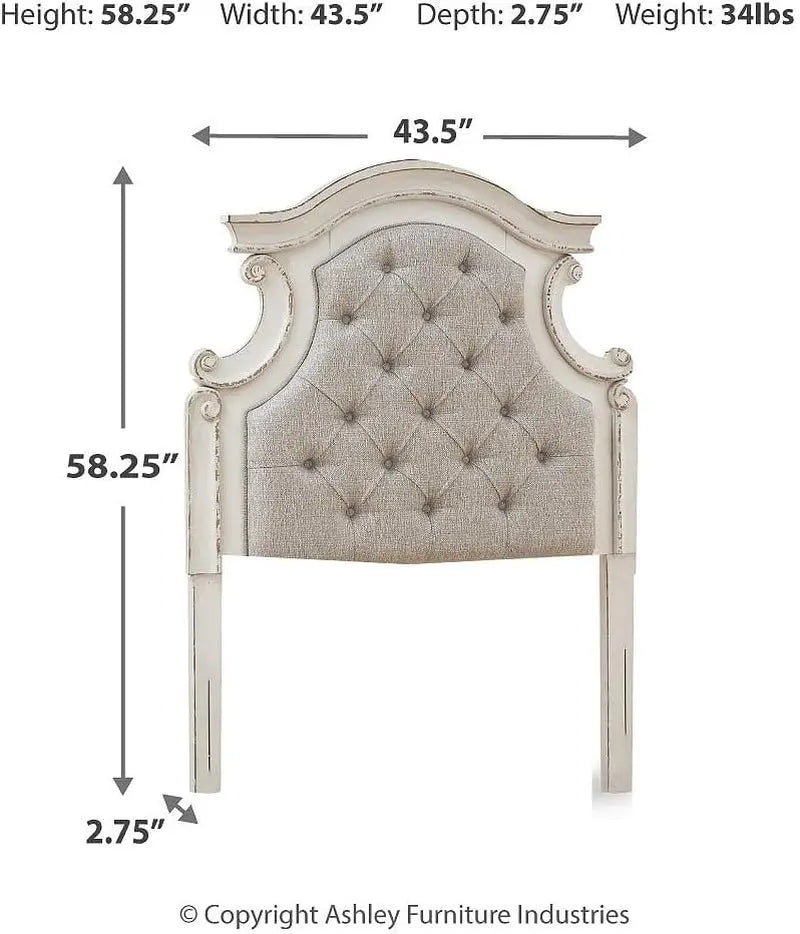 Vintage White Twin Upholstered Tufted Cottage Headboard-2