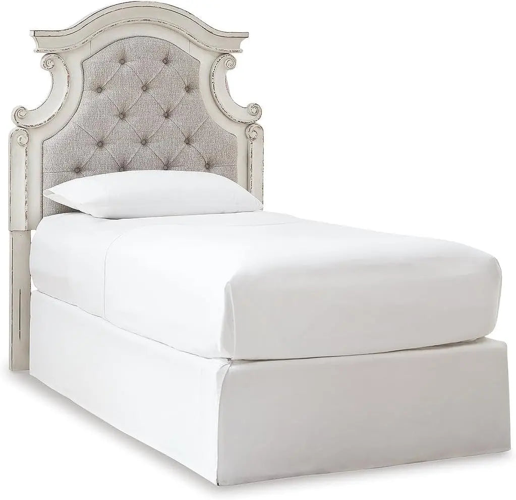 Vintage White Twin Upholstered Tufted Cottage Headboard-3
