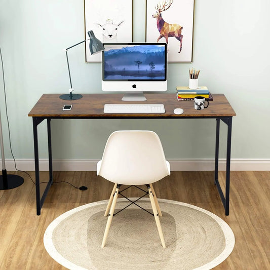 Computer Desk,47.2 Inches Home Office Desk Writing Study Table Modern Simple Style PC Desk with Metal Frame，Brown-1