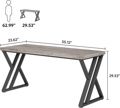 55 Inch Large Simple Industrial Computer Desk Study Writing Table Home Office Workstation,Grey-2