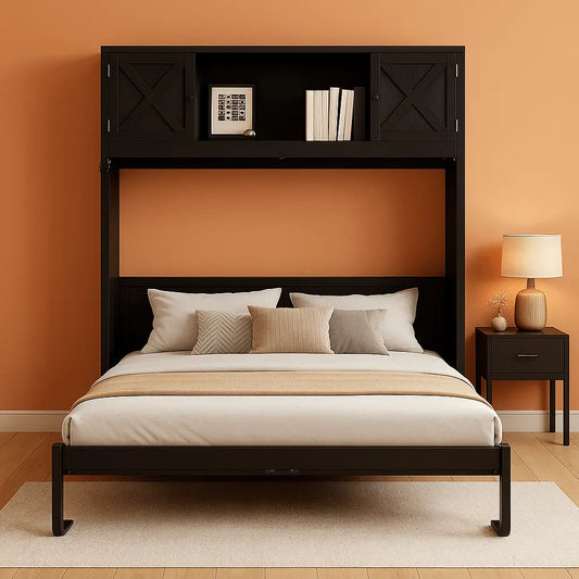 Full Size Murphy Cabinet Bed with Storage Shelf –  Foldable Dresser Bed-0
