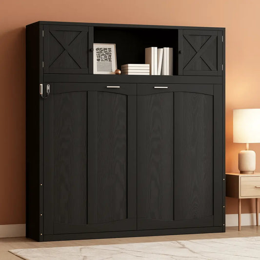Full Size Murphy Cabinet Bed with Storage Shelf –  Foldable Dresser Bed-1