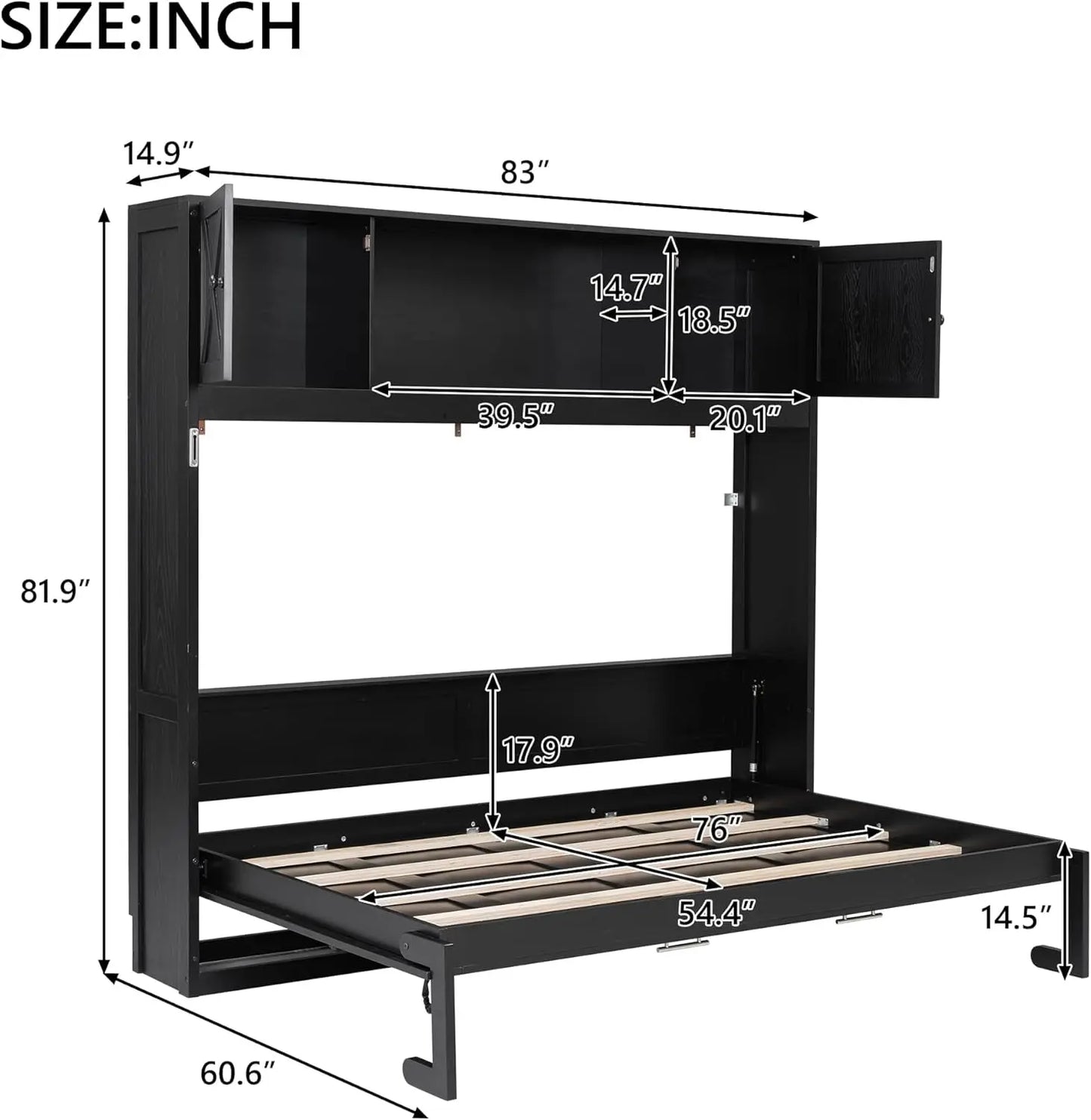 Full Size Murphy Cabinet Bed with Storage Shelf –  Foldable Dresser Bed-2