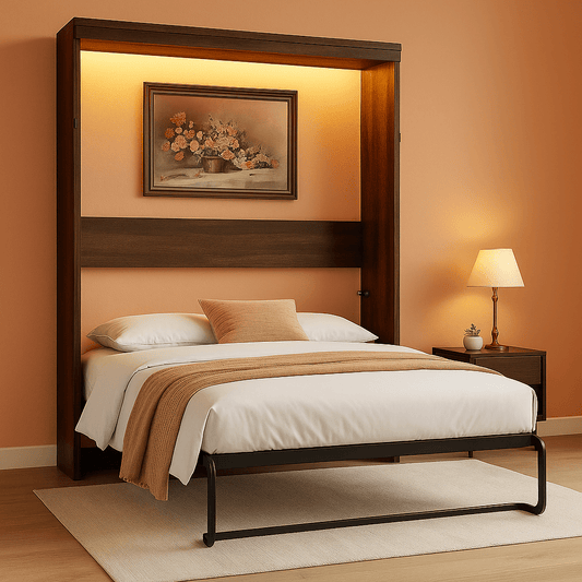 Queen Murphy Bed Cabinet with LED Lights – Farmhouse Wall Bed Frame-0