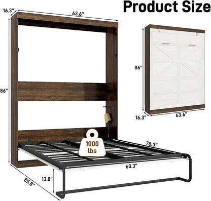 Queen Murphy Bed Cabinet with LED Lights – Farmhouse Wall Bed Frame-2