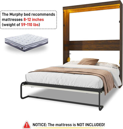 Queen Murphy Bed Cabinet with LED Lights – Farmhouse Wall Bed Frame-4