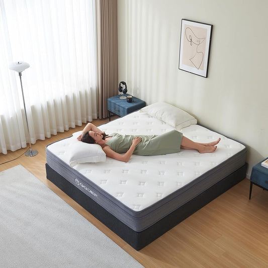 Queen Mattress, 10 Inch Queen Size Hybrid Mattress in a Box with Independent Spring, Soft and Comfortable, Pressure Relief, Certipur-Us Certified-0