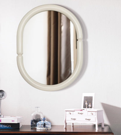 Contemporary Bagel-Shaped Wall Mirror with Candy-Colored Futuristic Design - 32''X23'' Cream White-0