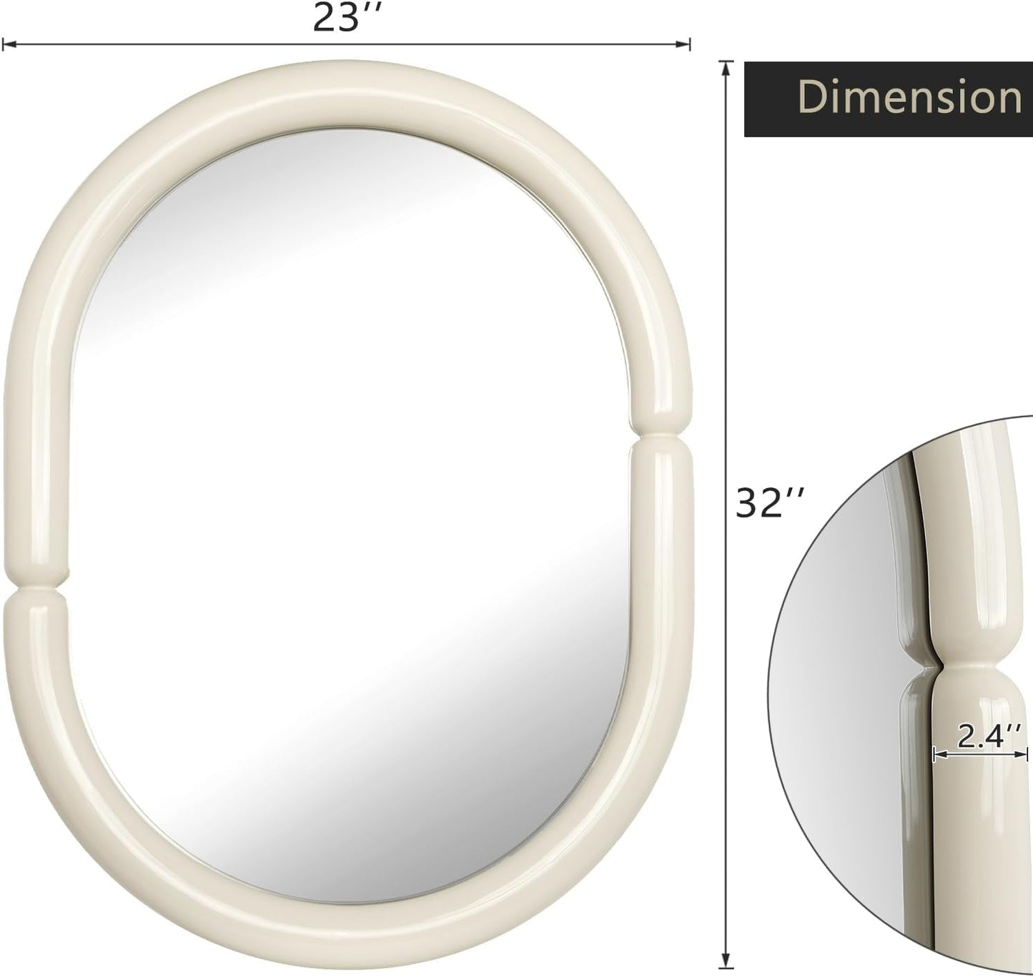 Contemporary Bagel-Shaped Wall Mirror with Candy-Colored Futuristic Design - 32''X23'' Cream White-2