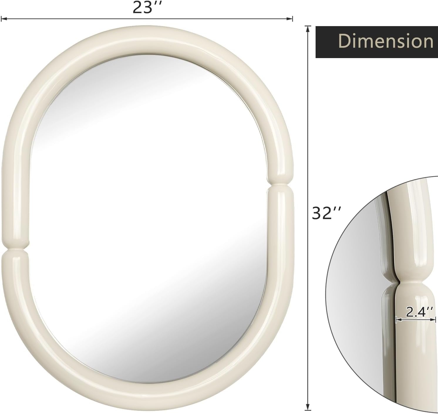 Contemporary Bagel-Shaped Wall Mirror with Candy-Colored Futuristic Design - 32''X23'' Cream White-2