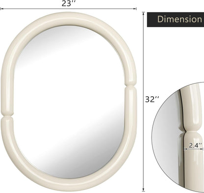Contemporary Bagel-Shaped Wall Mirror with Candy-Colored Futuristic Design - 32''X23'' Cream White-2