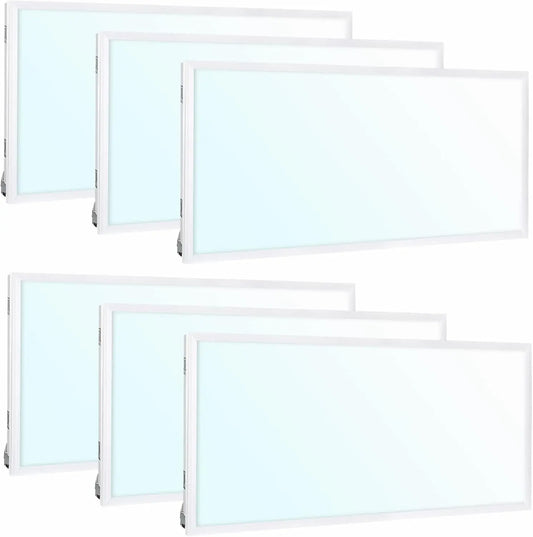 6 Pack 2X4 FT LED Flat Panel Troffer Light, 40/50/60W, CCT Selectable 4000K/5000K/6500K Drop Ceiling Office Lights, 115LM/W, 0-10V Dimmable Ultra Slim Recessed Back-Lit Fixture-0