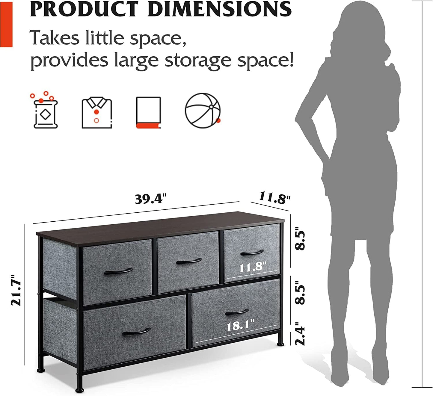 5-Drawer Wide Fabric Dresser Organizer-2