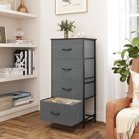 Dark Grey 4-Drawer Fabric Dresser with Wood Top-0
