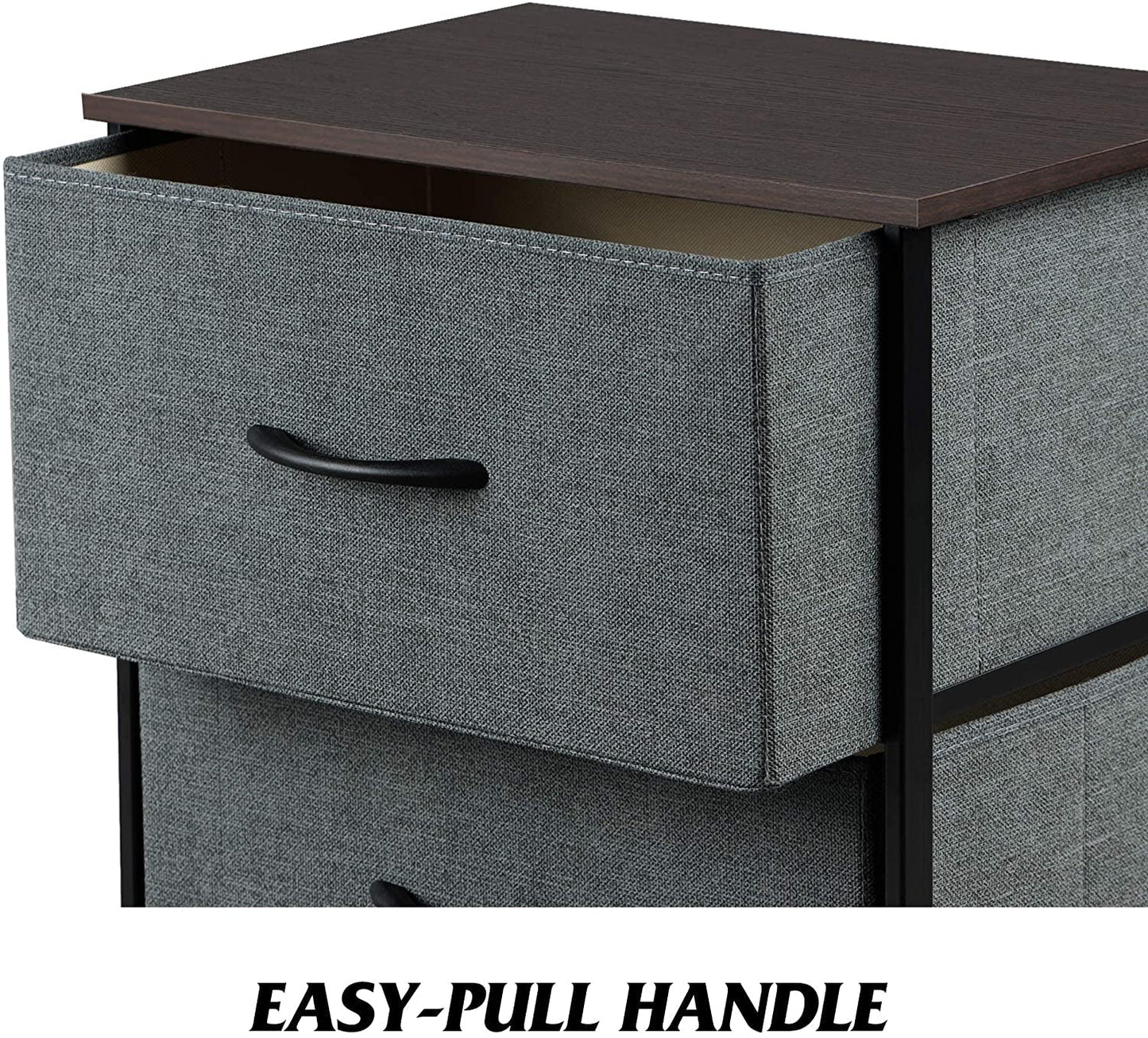 Dark Grey 4-Drawer Fabric Dresser with Wood Top-1