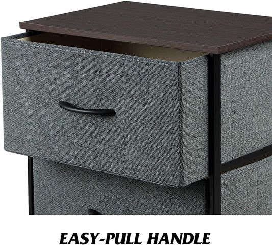 Dark Grey 4-Drawer Fabric Dresser with Wood Top-1