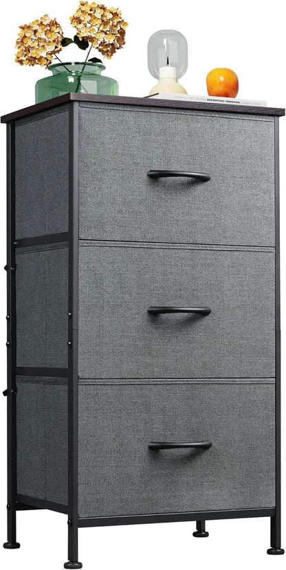 Dresser with 3 Drawers, Fabric Nightstand, Organizer Unit, Storage Dresser for Bedroom, Hallway, Entryway, Closets, Sturdy Steel Frame, Wood Top, Easy Pull Handle, Dark Grey-0