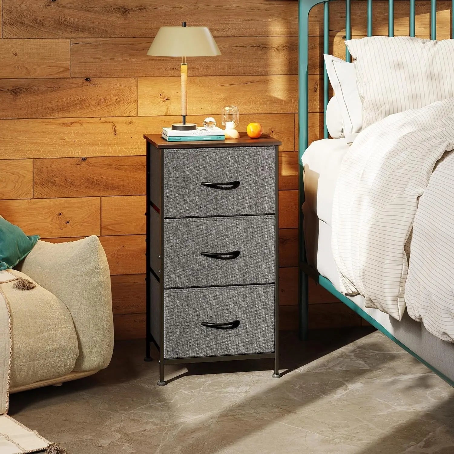 Dresser with 3 Drawers, Fabric Nightstand, Organizer Unit, Storage Dresser for Bedroom, Hallway, Entryway, Closets, Sturdy Steel Frame, Wood Top, Easy Pull Handle, Dark Grey-1