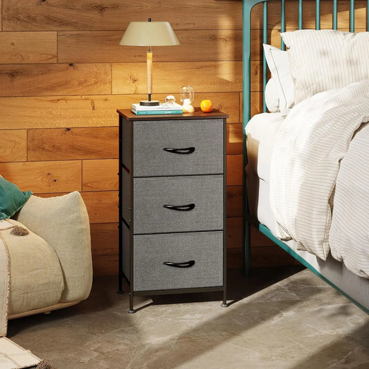 Dresser with 3 Drawers, Fabric Nightstand, Organizer Unit, Storage Dresser for Bedroom, Hallway, Entryway, Closets, Sturdy Steel Frame, Wood Top, Easy Pull Handle, Dark Grey-1