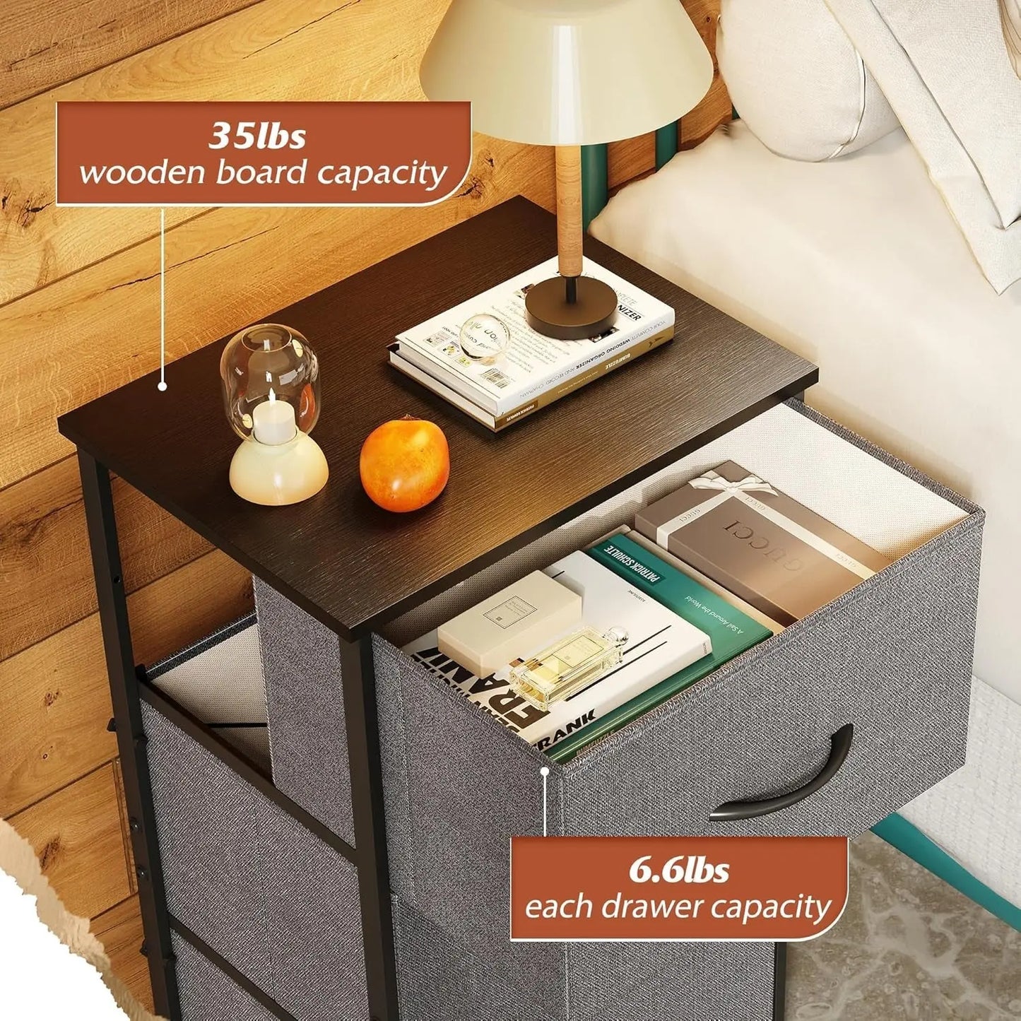 Dresser with 3 Drawers, Fabric Nightstand, Organizer Unit, Storage Dresser for Bedroom, Hallway, Entryway, Closets, Sturdy Steel Frame, Wood Top, Easy Pull Handle, Dark Grey-4