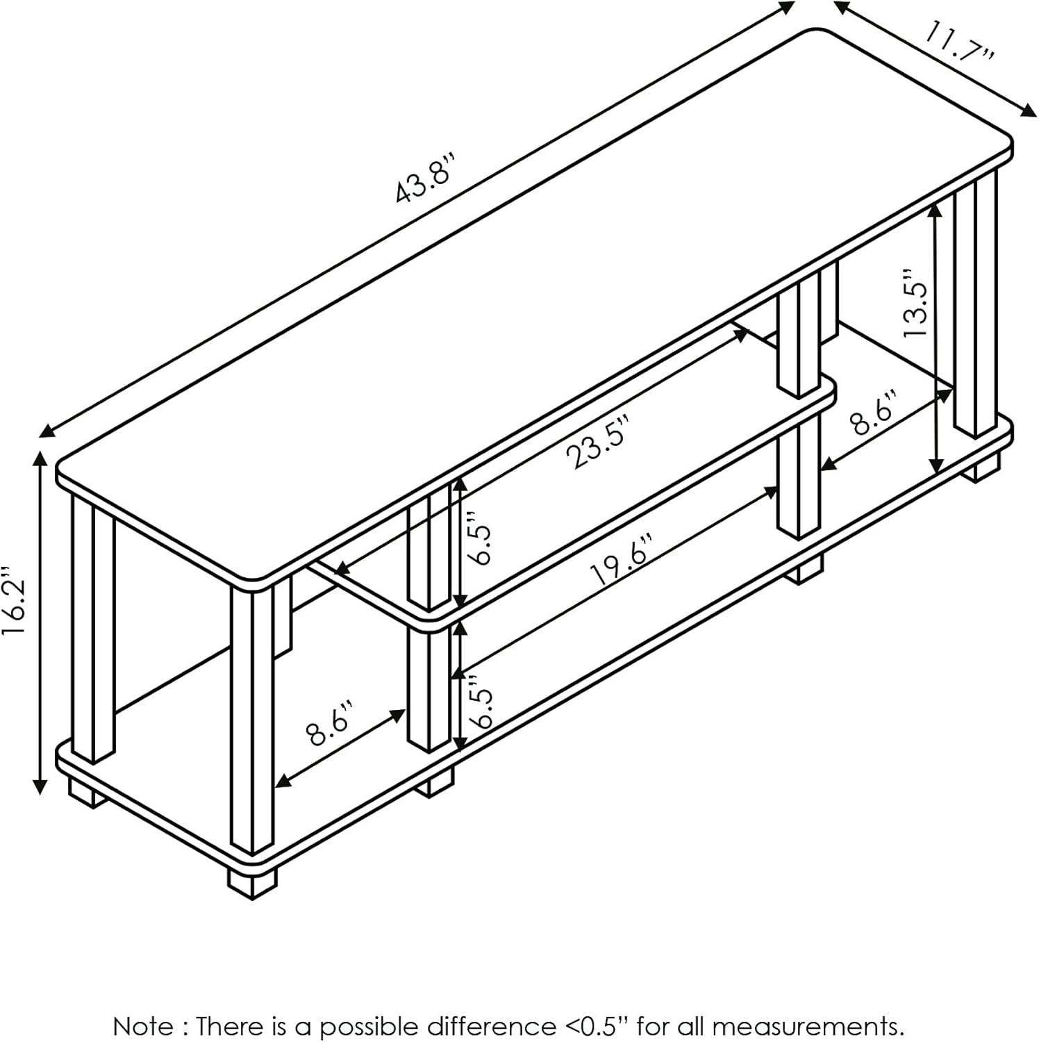 ‎20 Pounds Turn-N-Tube No Tools 3D 3-Tier Entertainment TV Stand up to 50 Inch TV, Square Tubes, Americano/Black-1