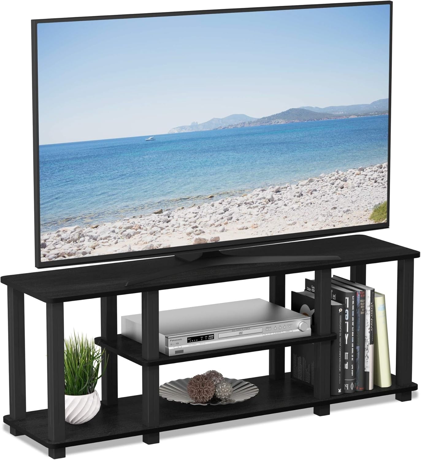 ‎20 Pounds Turn-N-Tube No Tools 3D 3-Tier Entertainment TV Stand up to 50 Inch TV, Square Tubes, Americano/Black-3