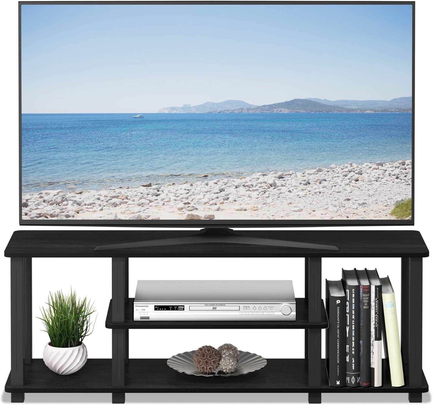‎20 Pounds Turn-N-Tube No Tools 3D 3-Tier Entertainment TV Stand up to 50 Inch TV, Square Tubes, Americano/Black-4