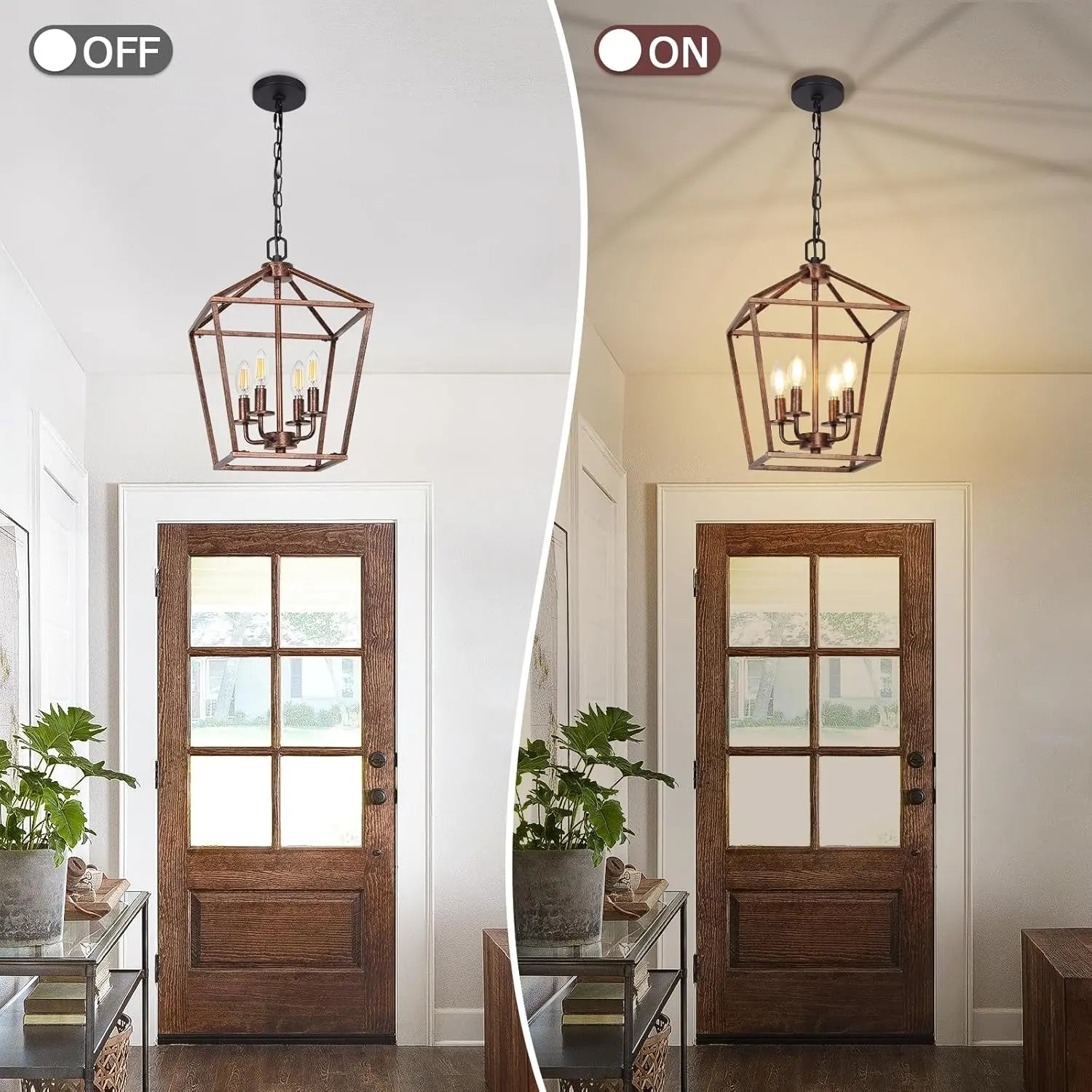 Chandelier for Dining Room, 4-Light Rustic Chandelier Fixtures, Vintage Ceiling Light with Adjustable Height, Antique Bronze Geometric Hanging Light for Bedroom, Foyer, Kitchen, Living Room, Entryway-4