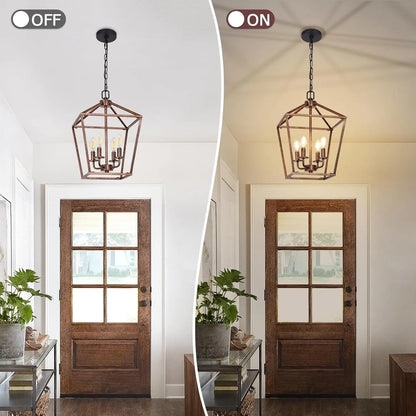 Chandelier for Dining Room, 4-Light Rustic Chandelier Fixtures, Vintage Ceiling Light with Adjustable Height, Antique Bronze Geometric Hanging Light for Bedroom, Foyer, Kitchen, Living Room, Entryway-4