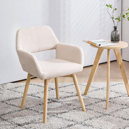 Desk Chair No Wheels Vanity Chair Makeup Chair Comfy Accent Chair for Living Dining Room Bedroom Home Office Mid Century Modern Upholstered Arm Chair Sofa Chair (Beige, 1)-2