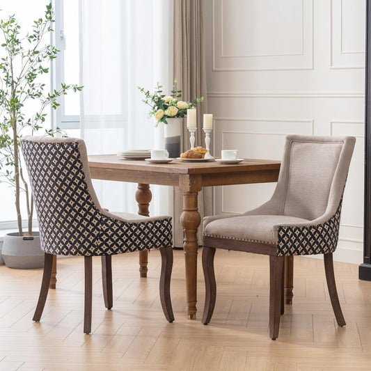 Beige Patterned Modern High Back Dining Chairs Set-0