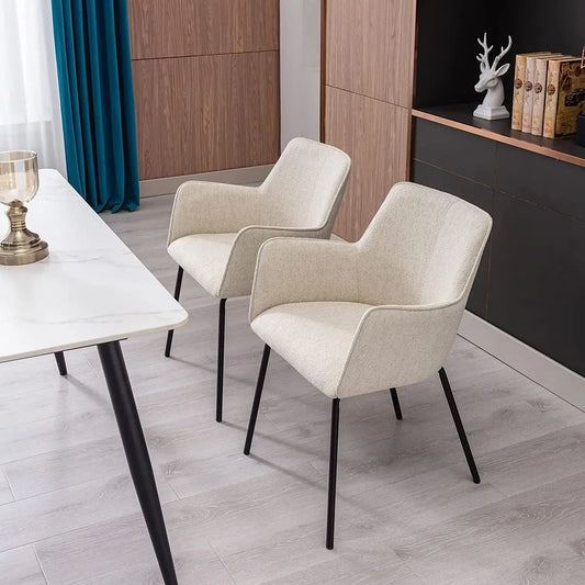 Beige Arm Chairs with Metal Legs Set of 2-1
