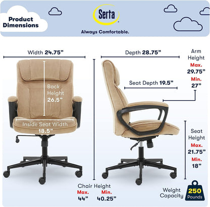 Hannah Executive Home Office Desk Chair, Ergonomic Mid-Back with Lumbar Support, Firm Seat Cushion, Layered Body Pillows, Padded Armrests, Swivel Base, Easy Assembly, Microfiber/Beige-2