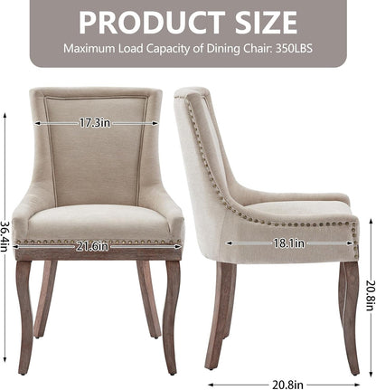 Modern Dining Chairs Set of 4, High Back Dining Chairs Side Chairs with Solid Wood Legs, Upholstered Fabric Dining Room Chairs for Dining Room Kitchen, Beige-2